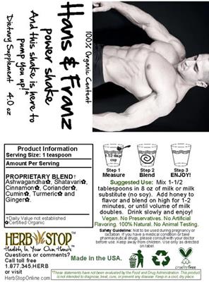 Photo of the Herb Stop Hans & Franz Power Shake label