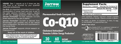 Photo of the Jarrow Formulas Co-Q10 30 mg label