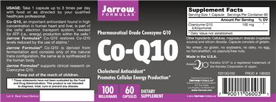Photo of the Jarrow Formulas Co-Q10 100 mg label
