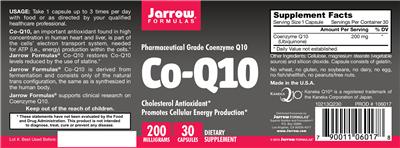 Photo of the Jarrow Formulas Co-Q10 200 mg label