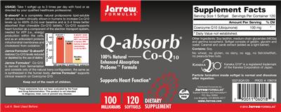 Photo of the Jarrow Formulas Q-absorb 100 mg label