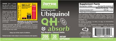 Photo of the Jarrow Formulas QH-absorb 200 mg label