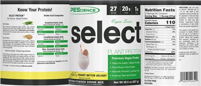 Photo of the PEScience Select Plant Protein Vegan Series Amazing Peanut Butter Delight label