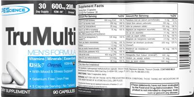 Photo of the PEScience TruMulti Men's Formula label