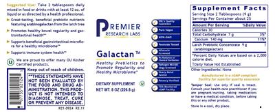 Photo of the Premier Research Labs Galactan label