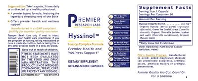 Photo of the Premier Research Labs Hyssinol label