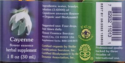 Photo of the Flower Essence Services Cayenne Flower Essence label