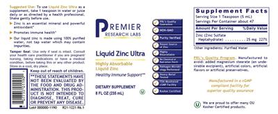 Photo of the Premier Research Labs Liquid Zinc Ultra label
