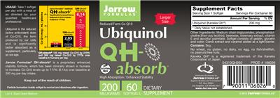 Photo of the Jarrow Formulas QH-absorb 200 mg label