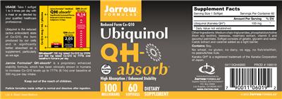 Photo of the Jarrow Formulas QH-absorb 100 mg label