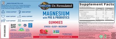 Label of Magnesium with Pre & Probiotics Gummies Raspberry Flavor