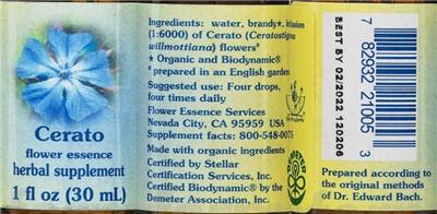 Photo of the Flower Essence Services Cerato Flower Essence label