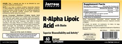 Photo of the Jarrow Formulas R-Alpha Lipoic Acid label