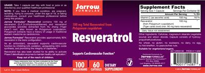 Photo of the Jarrow Formulas Resveratrol 100 mg label