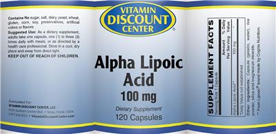 Photo of the Vitamin Discount Center Alpha Lipoic Acid 100 mg label