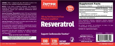 Photo of the Jarrow Formulas Resveratrol 100 mg label