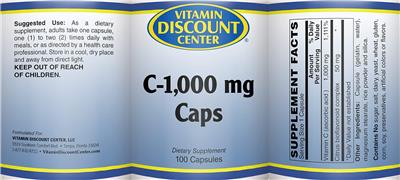 Photo of the Vitamin Discount Center C-1,000 mg Caps label