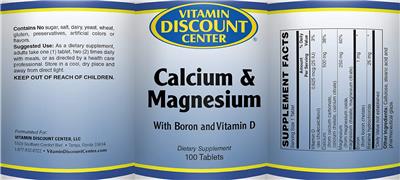Photo of the Vitamin Discount Center Calcium & Magnesium label
