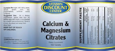 Photo of the Vitamin Discount Center Calcium & Magnesium Citrates label