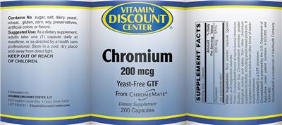 Photo of the Vitamin Discount Center Chromium 200 mcg label