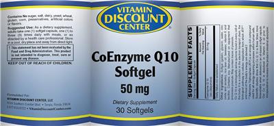 Photo of the Vitamin Discount Center CoEnzyme Q10 Softgel 50 mg label