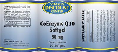 Photo of the Vitamin Discount Center CoEnzyme Q10 Softgel 50 mg label