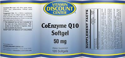 Photo of the Vitamin Discount Center CoEnzyme Q10 Softgel 50 mg label