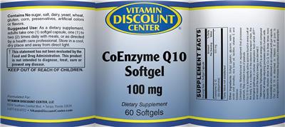Photo of the Vitamin Discount Center CoEnzyme Q10 Softgel 100 mg label