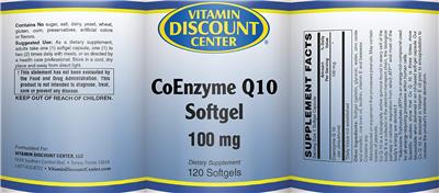 Photo of the Vitamin Discount Center CoEnzyme Q10 Softgel 100 mg label
