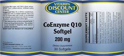 Photo of the Vitamin Discount Center CoEnzyme Q10 Softgel 200 mg label