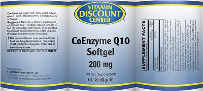 Photo of the Vitamin Discount Center CoEnzyme Q10 Softgel 200 mg label