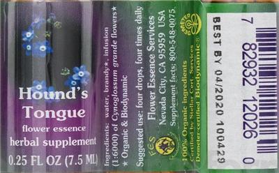 Photo of the Flower Essence Services Hound's Tongue Flower Essence label