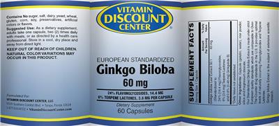 Photo of the Vitamin Discount Center Ginkgo Biloba 60 mg label