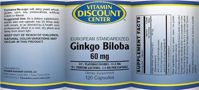 Photo of the Vitamin Discount Center Ginkgo Biloba 60 mg label