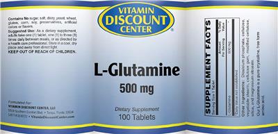 Photo of the Vitamin Discount Center L-Glutamine 500 mg label