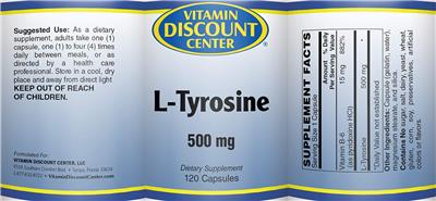 Photo of the Vitamin Discount Center L-Tyrosine 500 mg label