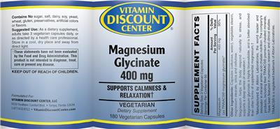 Photo of the Vitamin Discount Center Magnesium Glycinate 400 mg label