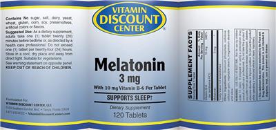 Photo of the Vitamin Discount Center Melatonin 3 mg label