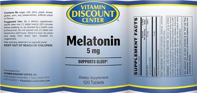 Photo of the Vitamin Discount Center Melatonin 5 mg label
