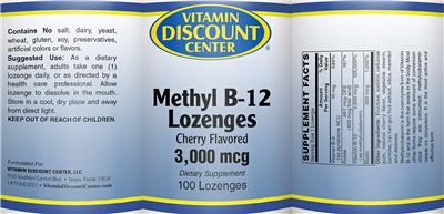 Photo of the Vitamin Discount Center Methyl B-12 Lozenges 3,000 mcg Cherry Flavored label