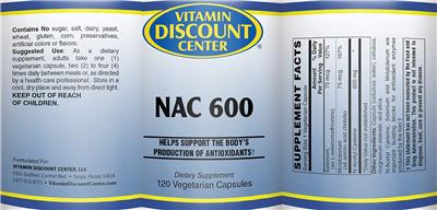 Photo of the Vitamin Discount Center NAC 600 label