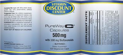 Photo of the Vitamin Discount Center PureWay-C Capsules 500 mg label