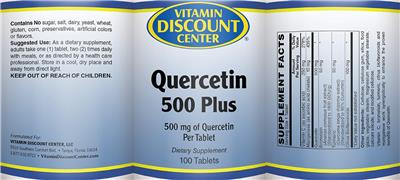 Photo of the Vitamin Discount Center Quercetin 500 Plus label