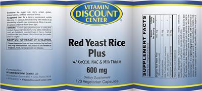Photo of the Vitamin Discount Center Red Yeast Rice Plus 600 mg label