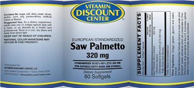 Photo of the Vitamin Discount Center Saw Palmetto 320 mg label