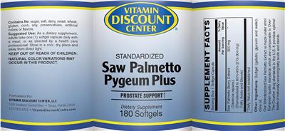 Photo of the Vitamin Discount Center Saw Palmetto Pygeum Plus label