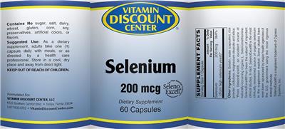 Photo of the Vitamin Discount Center Selenium 200 mcg label