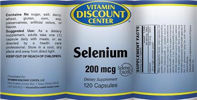 Photo of the Vitamin Discount Center Selenium 200 mcg label