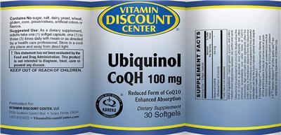 Photo of the Vitamin Discount Center Ubiquinol CoQH 100 mg label