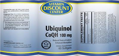 Photo of the Vitamin Discount Center Ubiquinol CoQH 100 mg label